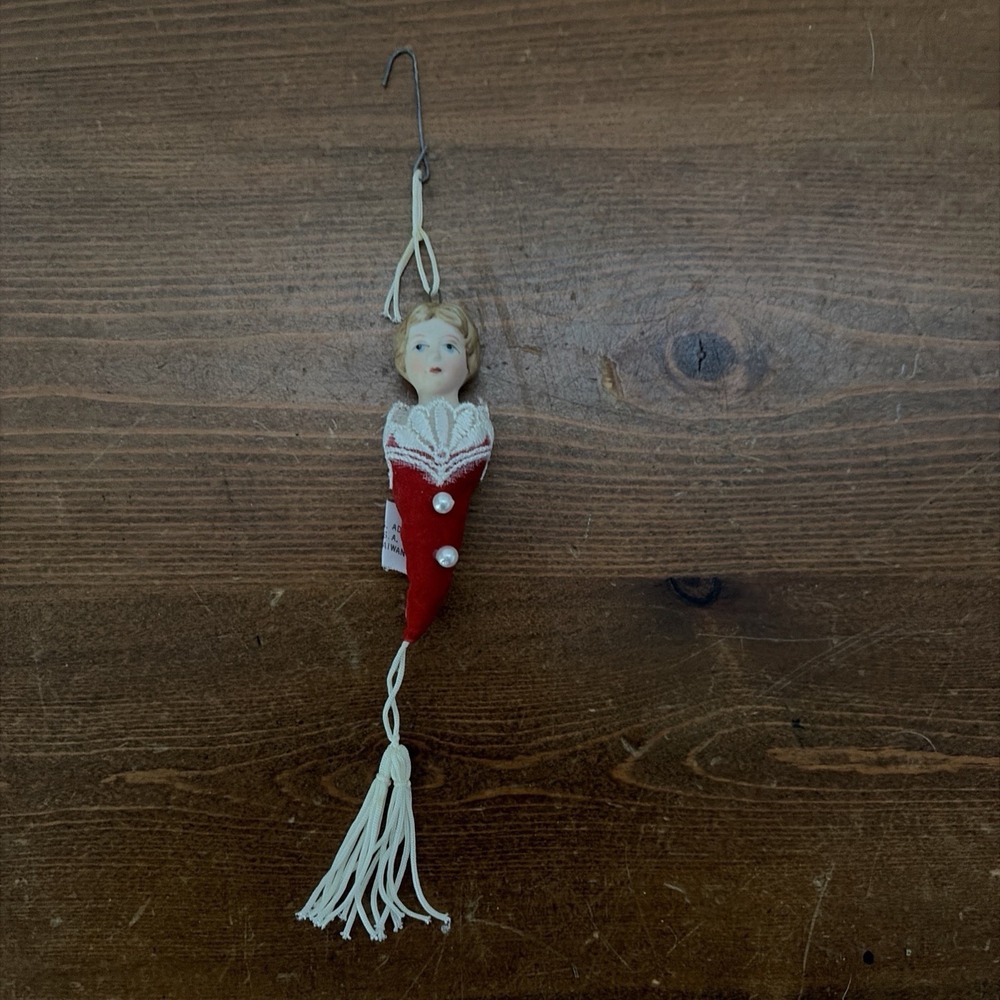 Vtg Victorian Kurt S Adler Christmas Ornament Porcelain Head Lace Floral Tassel